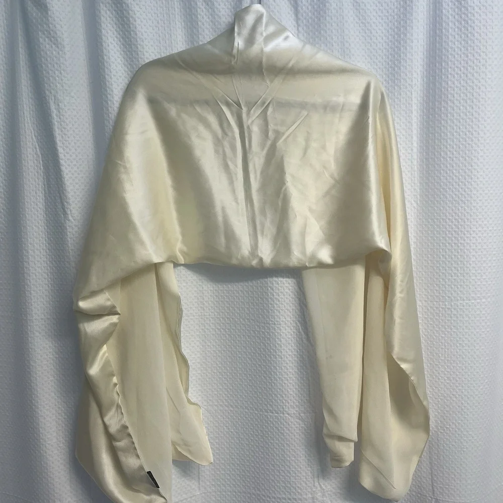 Cejan Ivory All Silk Satin Chiffon Wrap Shawl Scarf 20x70